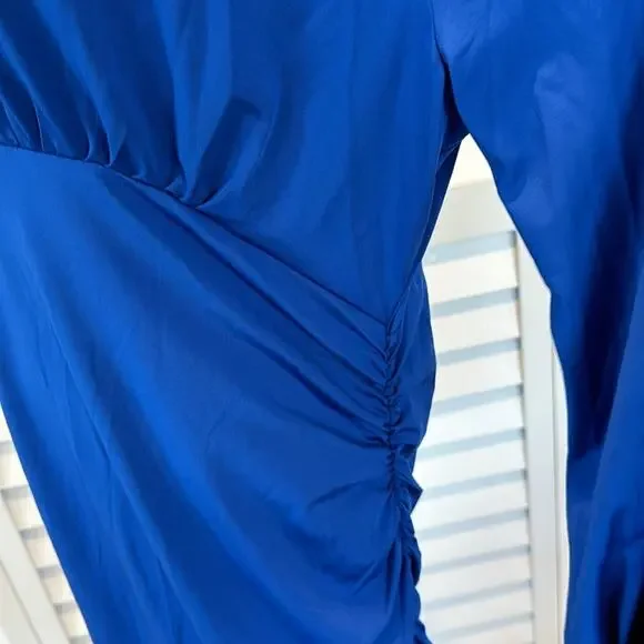 Royal Blue NWOT Dress with side ruched, long sleeves. - Picture 8 of 8
